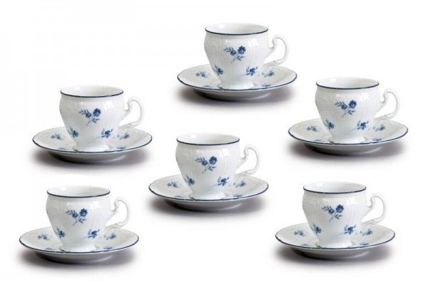 Šálky s podšálky Bernadotte, 12 dílná, Modrá kytička