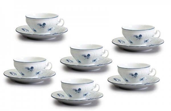 Šálky s podšálky Bernadotte, 12 dílná, Modrá kytička