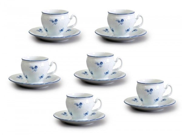 Šálky s podšálky Bernadotte, 12 dílná, Modrá kytička