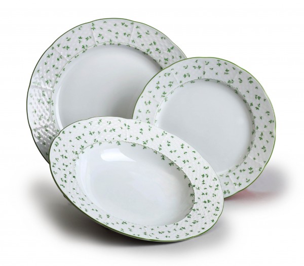 Talířová souprava Natálie, 18 dílná, Zelené lístky