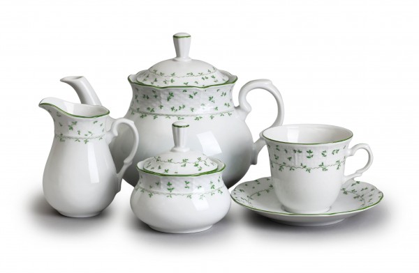 Čajová souprava Natálie, 17 dílná, Zelené lístky