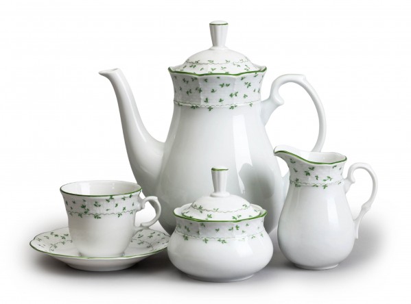 Kávová souprava Natálie, 17 dílná, Zelené lístky