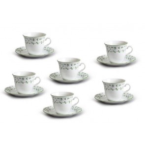 Šálky s podšálky Natálie, 12 dílná, Zelené lístky