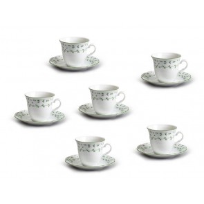 Šálky a podšálky Natálie, 12 dílná, Zelené lístky