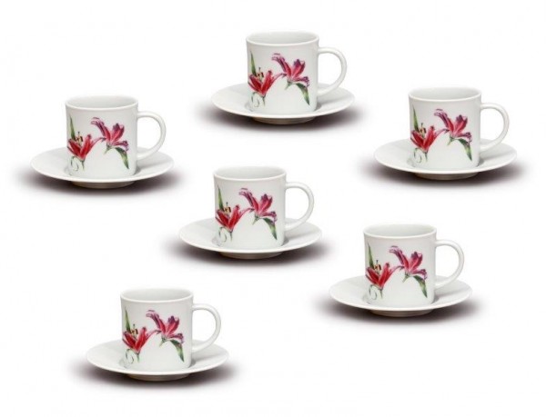 Šálky s podšálky Ella, 12 dílná, Lilie